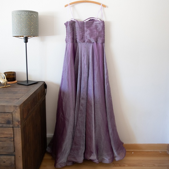 LA FEMME Strapless Purple Metallic Organza Gown - Picture 6 of 6